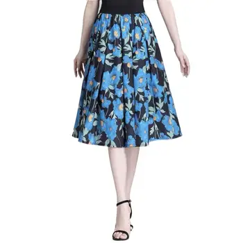 летнее хлопковое новое женское синее платье с принтом элегантное эластичное платье до колен длинное платье с эластичной талией корейская мода винтаж A-Line Vestidos 