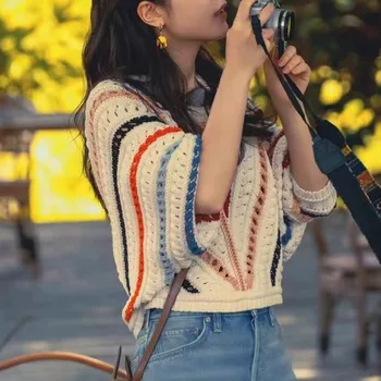 корейский стиль свитер с длинными рукавами осень сексуальная дыра асимметричный свободный женский пуловер новый модный трикотаж с о-образным вырезом 29394