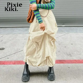 PixieKiki Кулиска Нестандартные юбки с рюшами для женщин Длинная юбка с высокой талией Harajuku Мода Уличная одежда Y2k P84-DB30