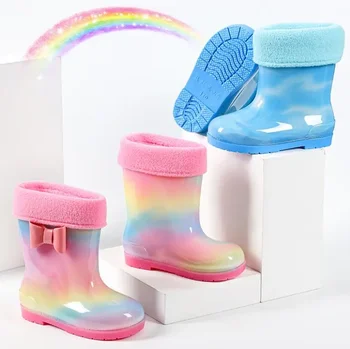 Новая радужная детская водная обувь ПВХ детские резиновые сапоги модные милые детские резиновые сапоги для девочек водонепроницаемые мультяшные водные сапоги для мальчиков