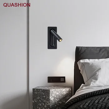 Прикроватная настенная лампа для чтения USB Перезаряжаемый интерфейс Гостиничная спальня Гостиная Светодиодный светильник Регулируемый угол наклона Металлический ретро светильник