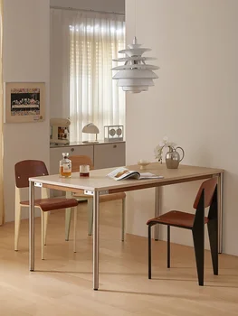 скандинавская роскошь, простой современный обеденный стол, домашняя столовая, минималистичный длинный стол, выражение в индустриальном стиле, длинный стол