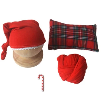 Реквизит для детской фотографии Набор рождественских нарядов для новорожденных Детская шапочка с обертыванием Костыль/подушка Легкий для фотосессий Подарок Y55B