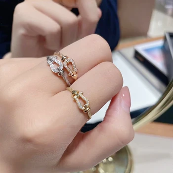  французские роскошные ювелирные изделия подкова U-образное кольцо 925 пробы Серебрение 18-каратное золото F Известный бренд Кольцо LOGO Пара Подарок оптом