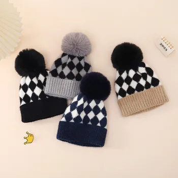  Baby Boys Зимняя шапка Симпатичная плед Вязаная шапочка Теплая шапочка для младенцев и новорожденных Аксессуары для холодной погоды