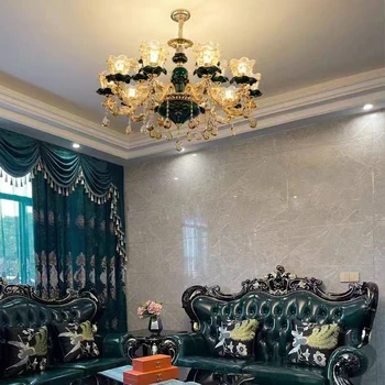 Новая люстра для гостиной Темно-синяя керамическая домашняя спальня столовая Роскошный хрустальный отель Вилла Осветительный прибор Домашняя мебель