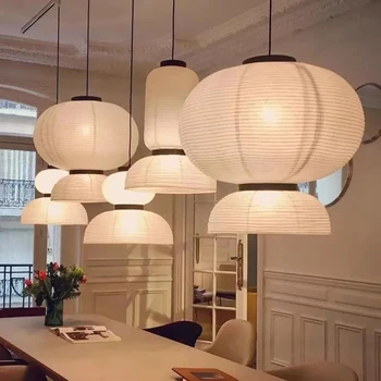 Бумажный подвесной светильник Дизайнерский свет в японском стиле Художественная рисовая белая бумажная лампа для кухонного острова Ресторанный лофт светильник