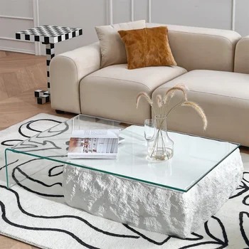  Светлый роскошный современный высококачественный изысканный стеклянный короткий чайный столик дизайнерский ретро прозрачный минималистичный французский мраморный чайный стол