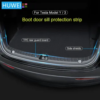  HUWEI Крышка порога багажника TPE Резиновый протектор для автомобиля Tesla Model Y 3 2021-2023 Защита порога бампера Защита от грязи