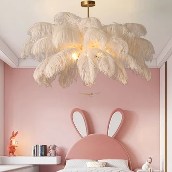 Современная потолочная люстра из страусиных перьев Простые и легкие подвесные светильники для гостиной, столовой, спальни, подвесные светильники, домашний декор
