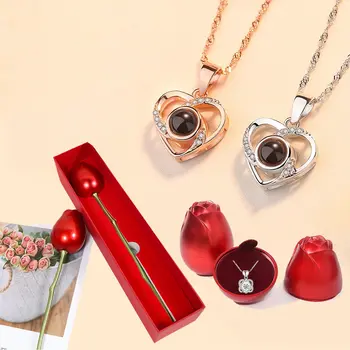  Ожерелье Любовное Сердце С Розой Подарочная Коробка Для Женщин Подруга 2023 День Святого Валентина Подарок Мода Романтические Ювелирные Изделия Подарки На День Рождения