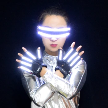 LED Светящиеся перчатки Очки со светодиодной вспышкой Лазерный костюм Костюмы для лазерных выступлений Реквизит для ночных клубов