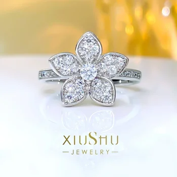 Desire Модное, легкое, роскошное, универсальное, простое кольцо с цветком из серебра 925 пробы и бриллиантами с высоким содержанием углерода