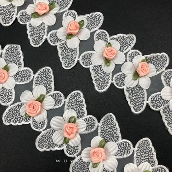 1yard Белый 3D Цветок Бабочка Кружевная Отделка Аппликация Кружевная Лента Вышитая Ткань Шитье Ремесло DIY Ручной Работы Свадебное Украшение