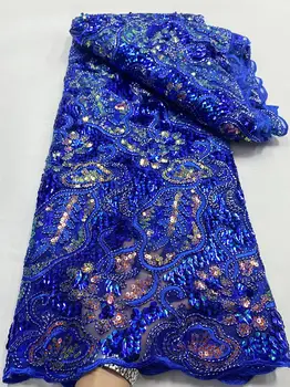 Африканская французская сетчатая кружевная ткань 2023 Королевский синий Высококачественная сетчатая кружева Свадебное нигерийское свадебное платье Кружево для женщины