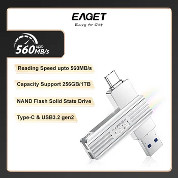 EAGET USB 3.2 Твердотельный флэш-накопитель 560 МБ/с Высокоскоростной флэш-накопитель SU22 Type C SSD 1 ТБ 512 ГБ 256 ГБ 128 ГБ Gen 2 флэш-накопитель