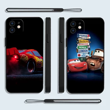 Cars Lightning McQueen Чехол для телефона iPhone 15 14 13 12 11 Pro Max Mini X XR XS MAX SE 8 7 Plus Силиконовые чехлы с ремешком на руку