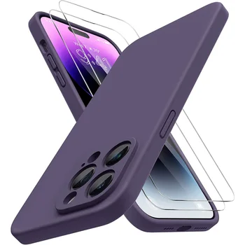 Жидкий силиконовый гель Резиновый чехол для бампера Мягкая подкладка из микрофибры для iPhone 14 Pro Max 6,7 дюйма с защитной пленкой для экрана [2 шт.]