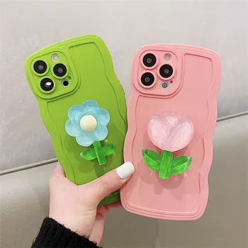 3D Flower Stand Holder Чехол для телефона для Huawei Y9 2019 Мягкий силиконовый чехол для волн для Huawei Y9S Mate 20 pro mate30 40 50 Y9prime