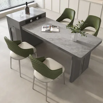 мраморный раздвижной обеденный стол Складной портативный прямоугольный обеденный стол на 8 человек Роскошный скандинавский стол Кухонная мебель