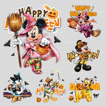 Disney Хэллоуин Микки Маус Печатный утюг на теплопередаче Виниловые наклейки для детской одежды Ведьма Минни Патчи на одежде DIY