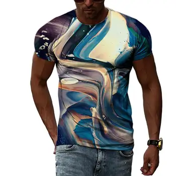 летний пигмент досуг шаблон мужская футболка хип-хоп 3D-печать личность стержень шея с коротким рукавом модная одежда