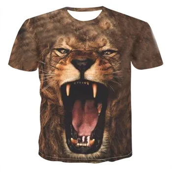 2023 Лето Новый стильМужская футболка с о-образным вырезом и короткими рукавами 3D Одежда с принтом льва Повседневная свободная Большие размеры