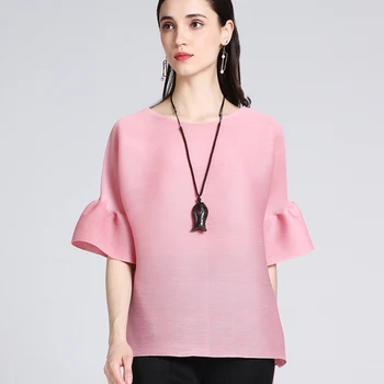 Miyake плиссированная женская рубашка с расклешенными рукавами от кутюр элегантная футболка большая свободная дизайнерская эстетическая одежда