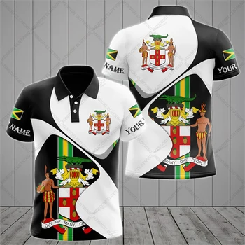 Флаг и герб Ямайки Индивидуальная рубашка-поло Лето Повседневная уличная одежда Мужская мода Свободный трикотаж Спортивная одежда больших размеров